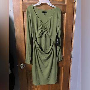 BCBG Long Sleeve Dress in Olive Green